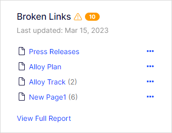 CMS dashboard with broken links
