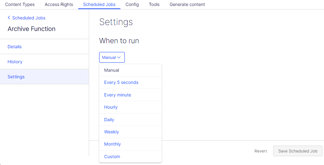 Scheduled Job Settings tab
