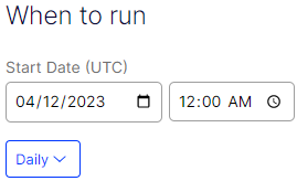 Scheduled Job Settings tab Manual start date