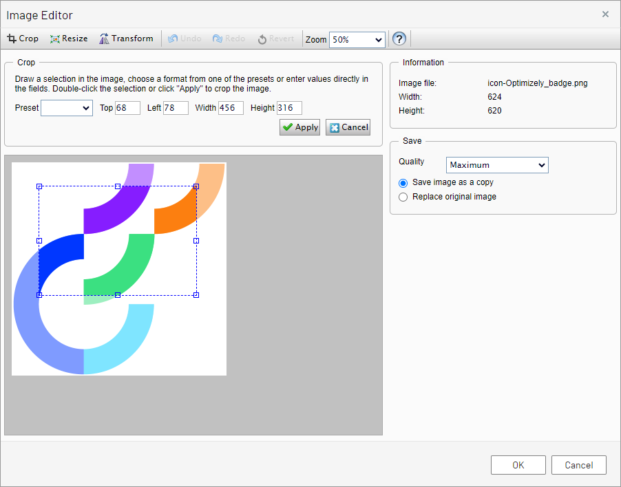 Enter values into image editor