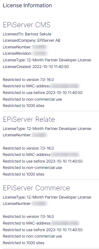 License settings