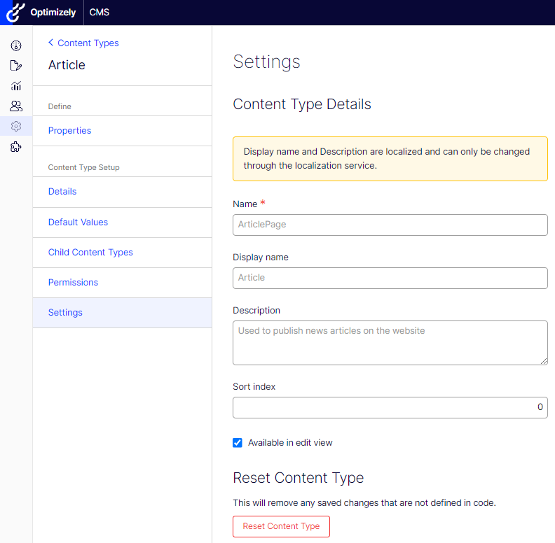 Select the page type from the list.