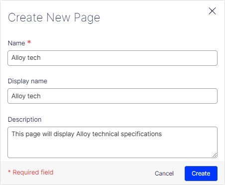 Create a page type from the Settings view