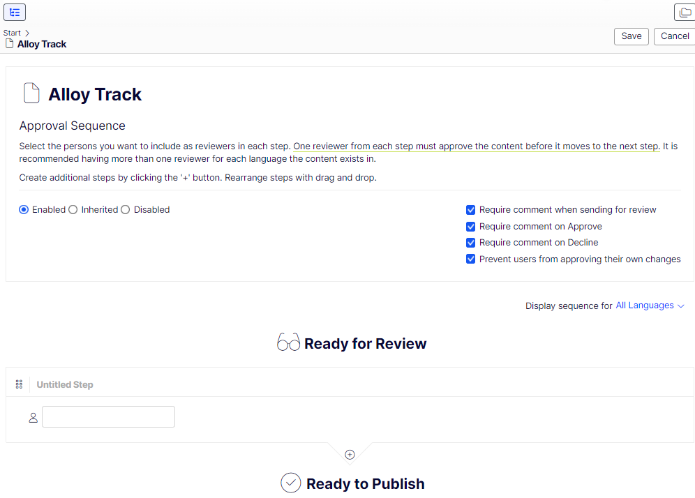 In the approval sequence overview, you define the number of approval steps (you
  can have as many as you like) and the persons responsible for review and approval in each step.