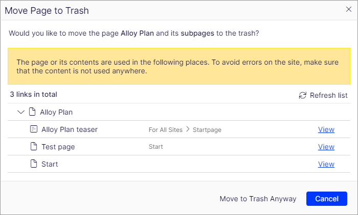 Content that is moved to trash is automatically unpublished from the website.