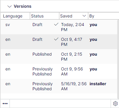 use the Versions gadget to see the different language versions when you
  translate content