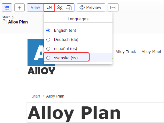 preview and edit content in one of the languages available for translation on the website