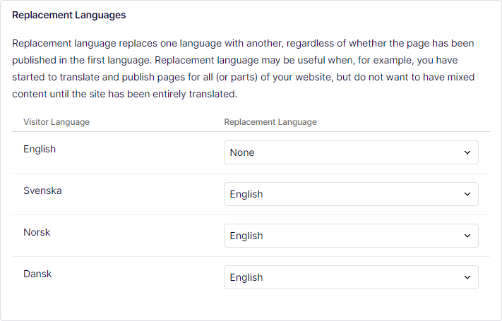 multi-language website with a legal information section
  with content that should be displayed in English