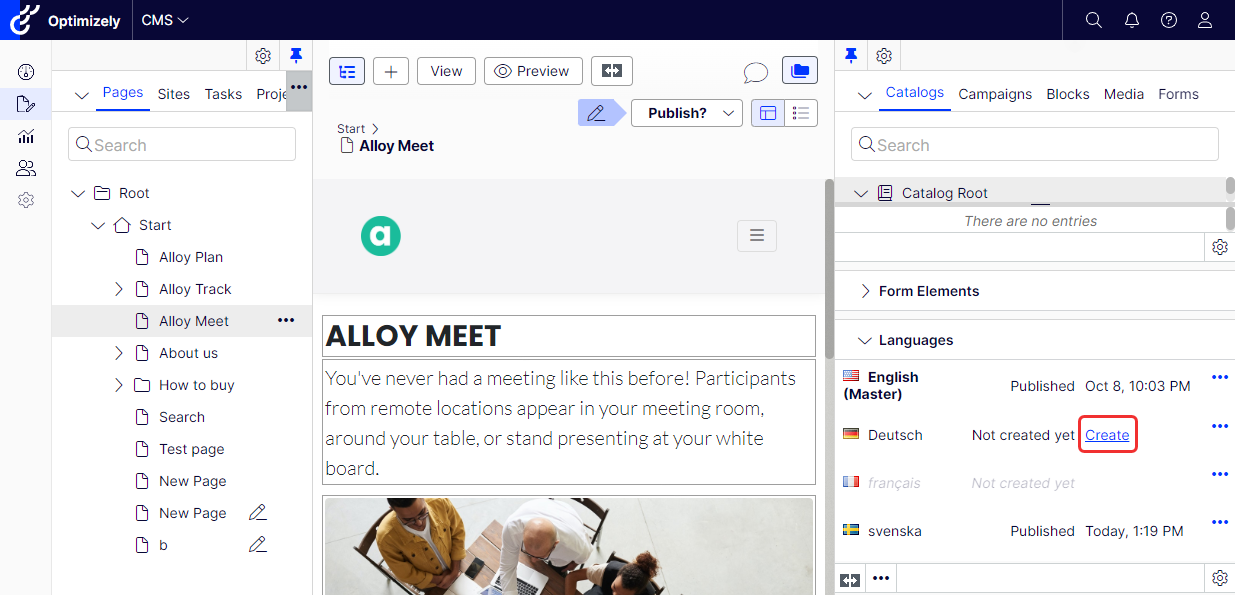 Optimizely Languages gadget.