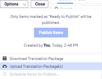 upload the file (in zip format) to the server and import content back