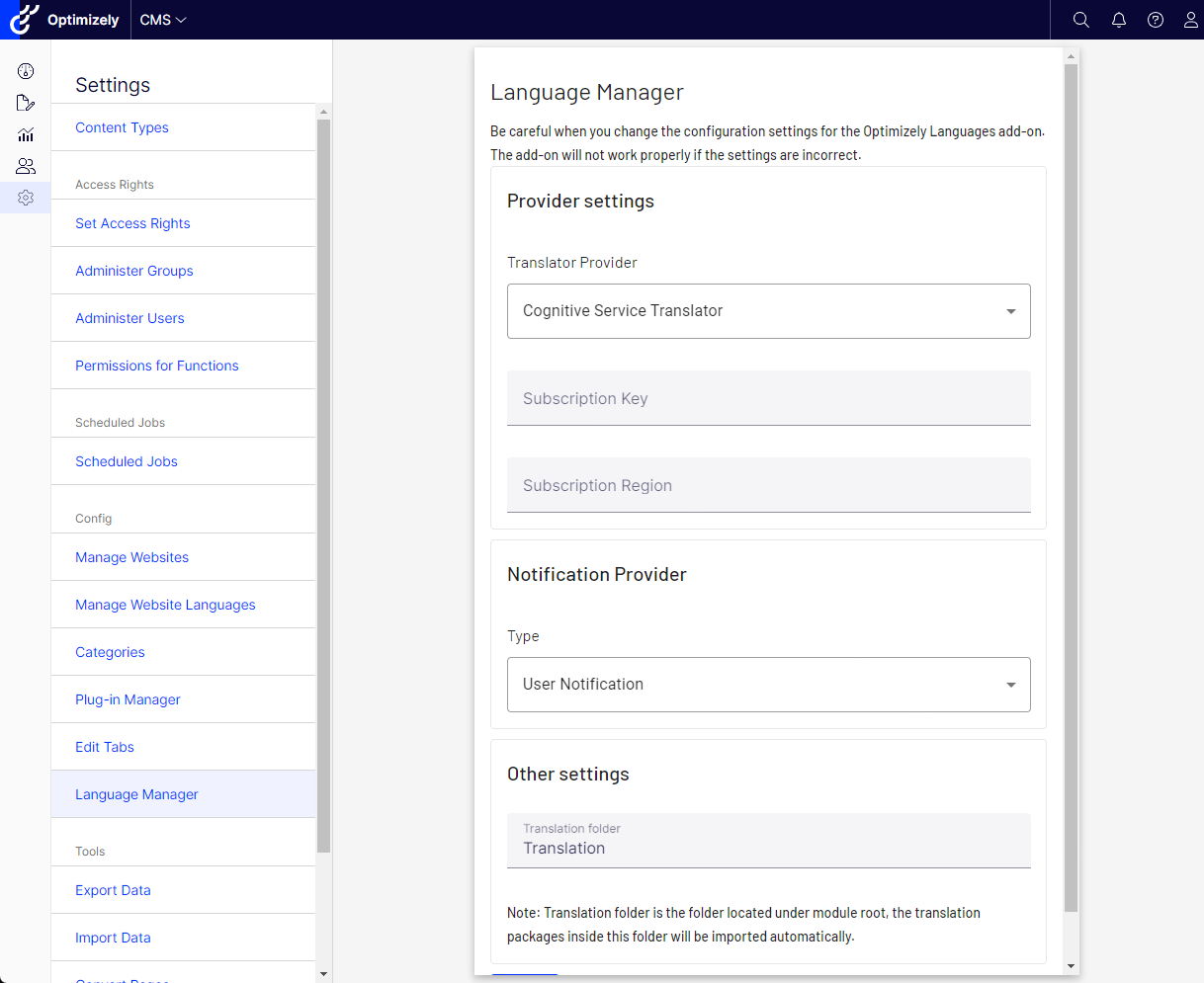 Configure the auto-translate component in Optimizely Languages.