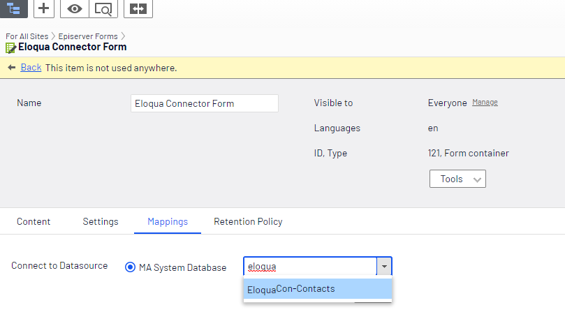 Selecting the Eloqua database