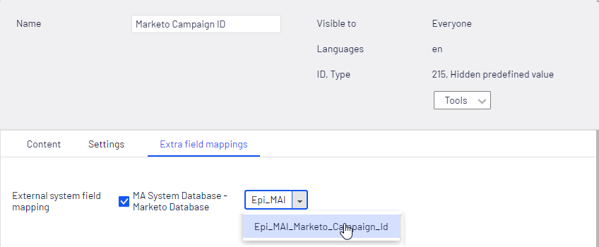 Map value in Extra field mappings tab