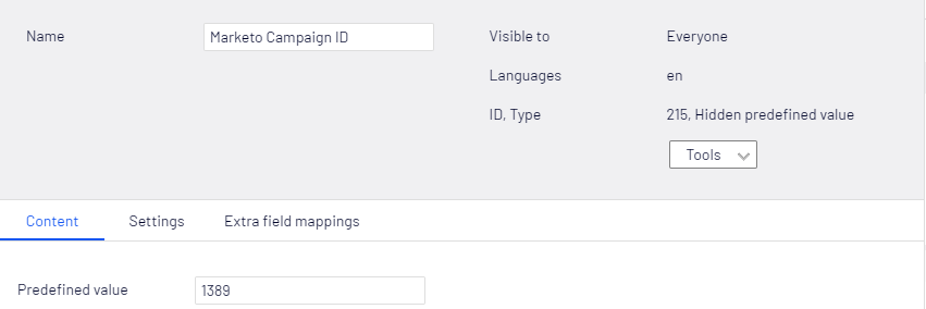 Add Hidden predefined value