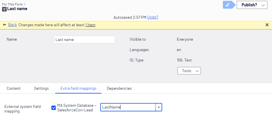 Image: Mapping Salesforce database field to a form field