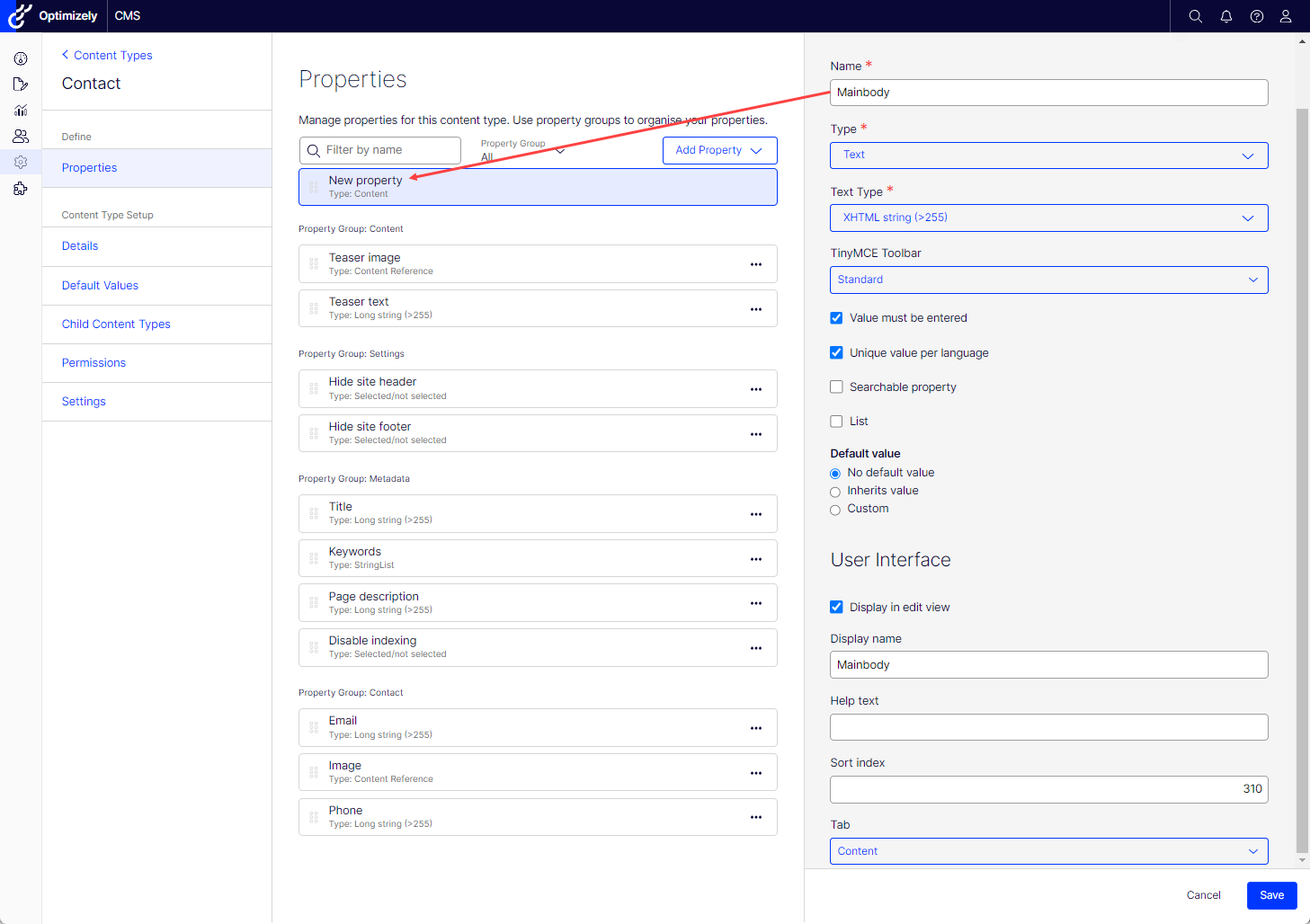 Configure Property fields