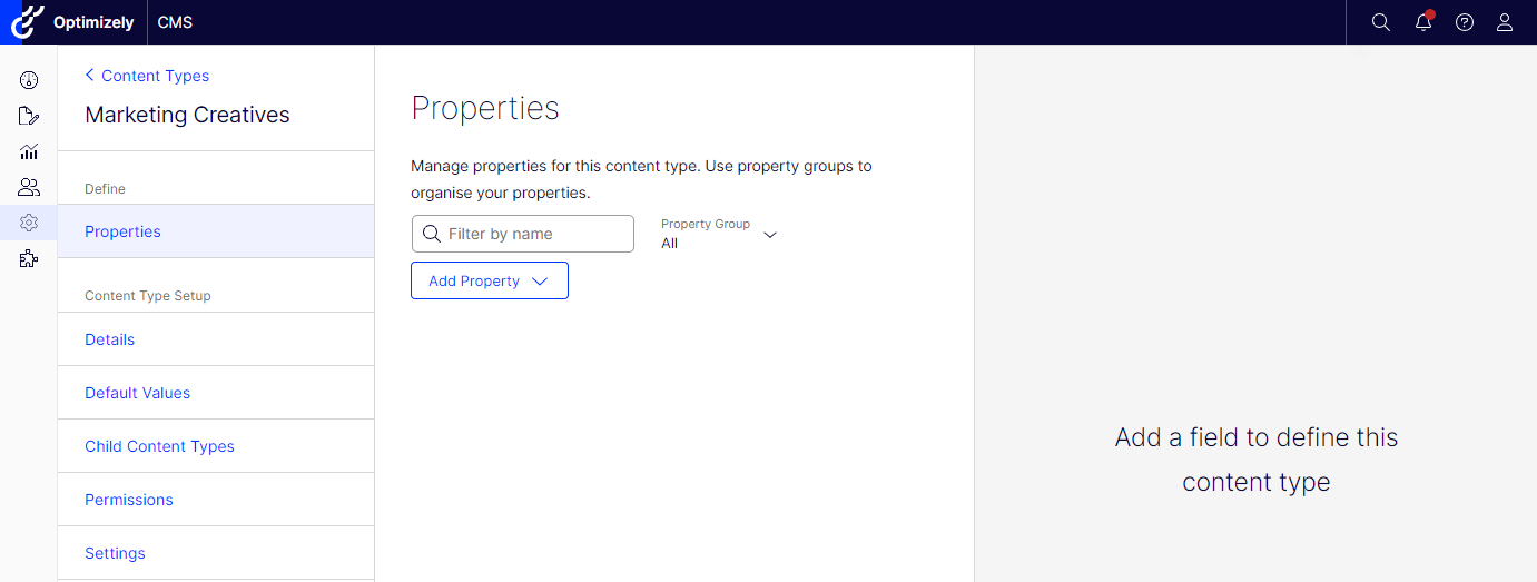 define the properties for the page type