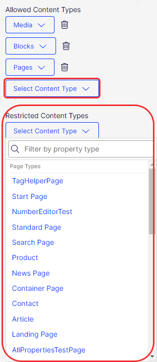 Allowed Content Types and Restricted Content Types