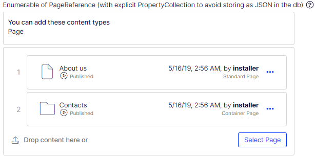 Enumerable of PageReference List type (with PropertyCollection)