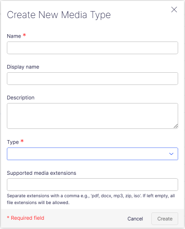 Create a media type from the Settings view