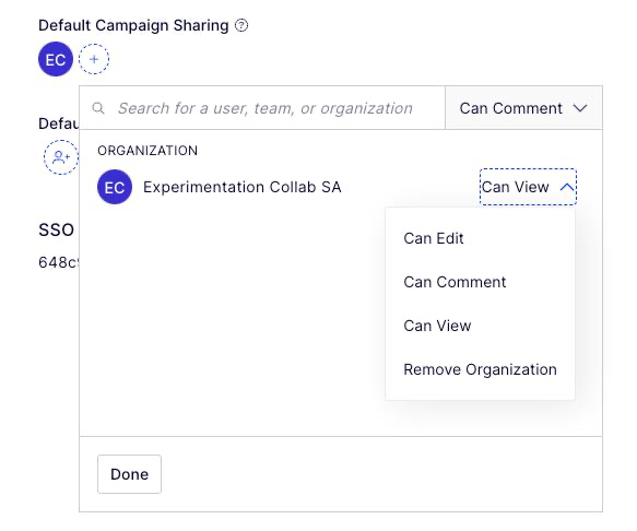 organization has default campaign sharing