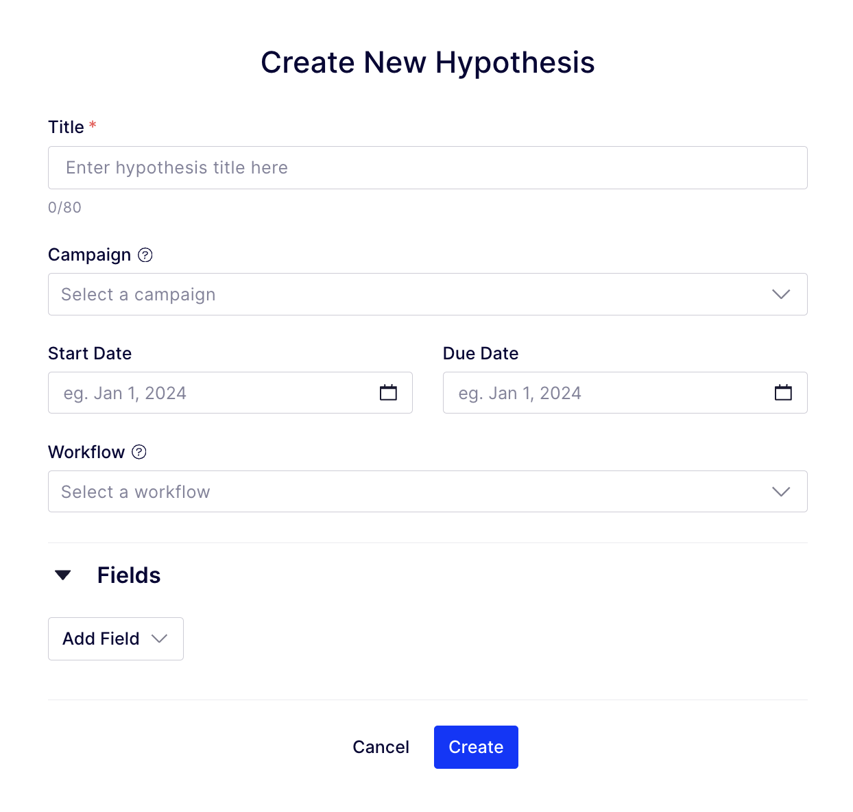 Create New Hypothesis page