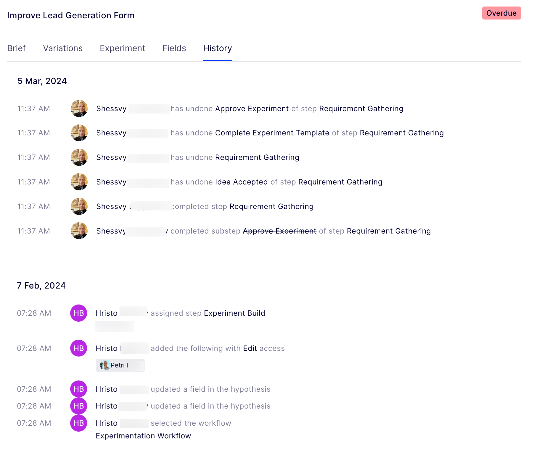 Hypothesis history tab