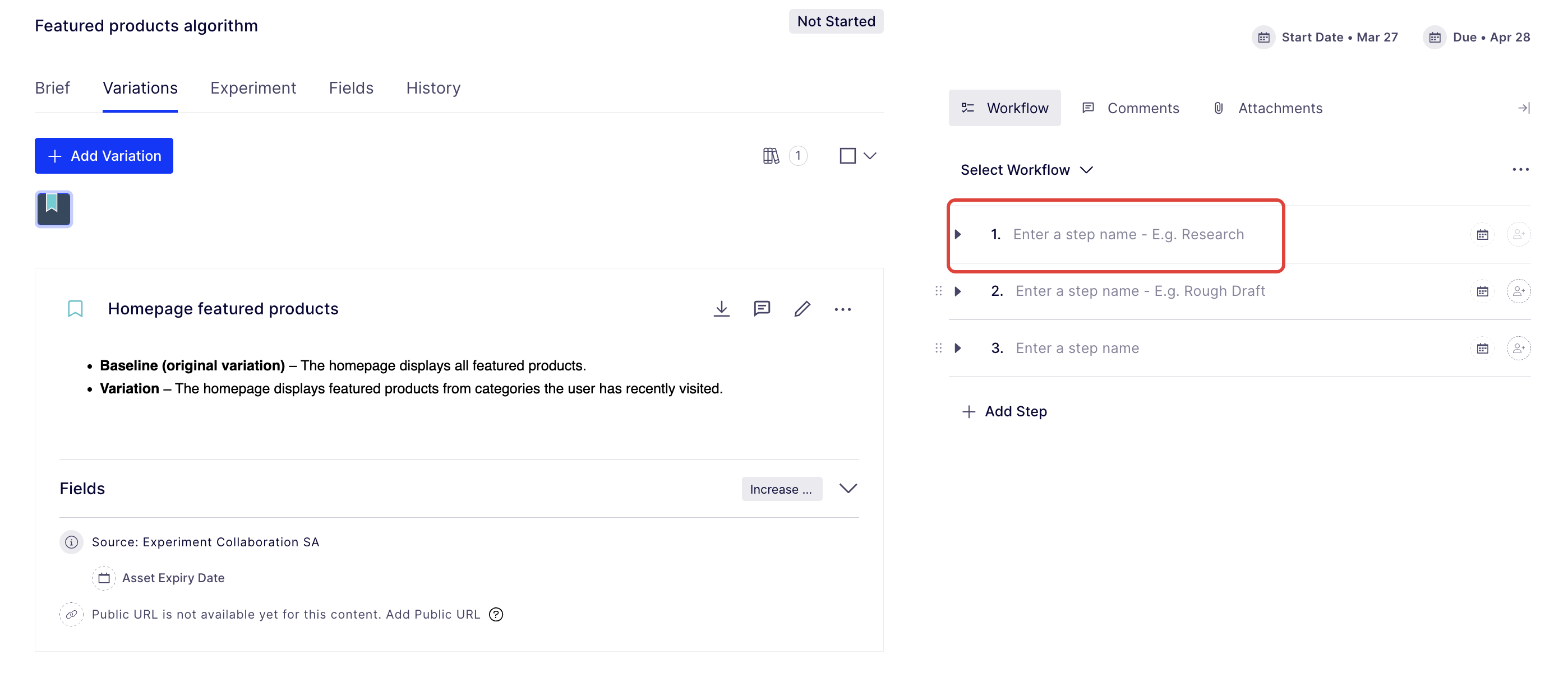 select the first step in a workflow