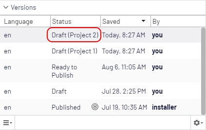 Several projects displayed in Versions gadget
