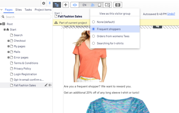 preview your page as it would look to different audiences.