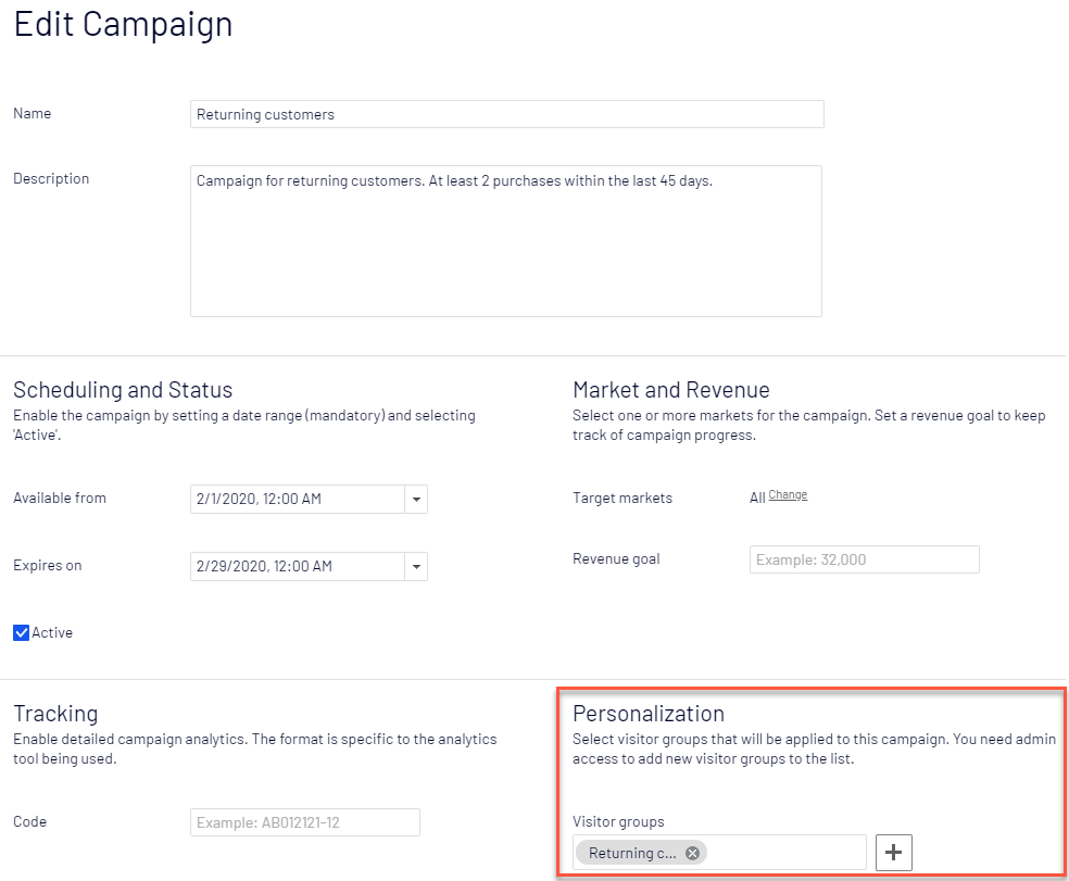 Edit campaign view - Target audiences for discounts