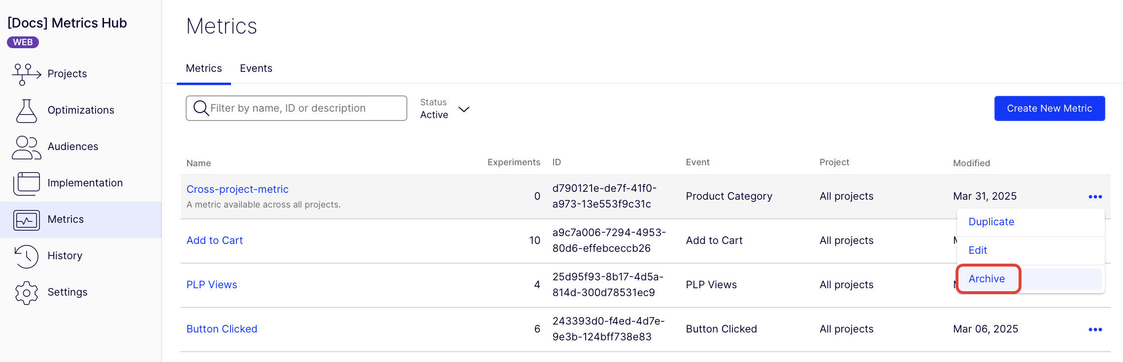 Click More options then archive.