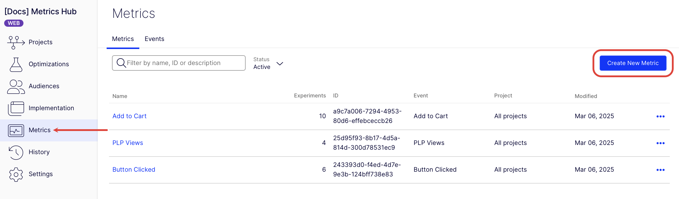 Click create metric.
