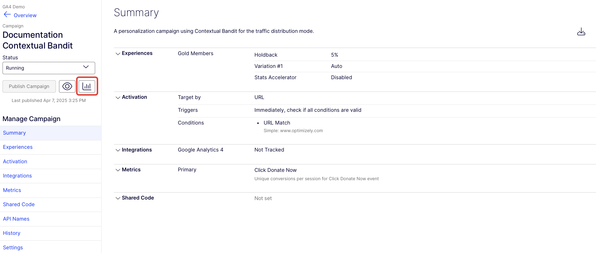 Alternative way to access Campaign Results page