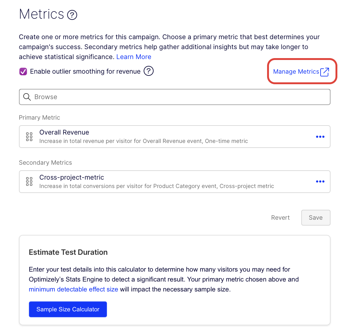 Click Manage Metrics from the Metrics page.