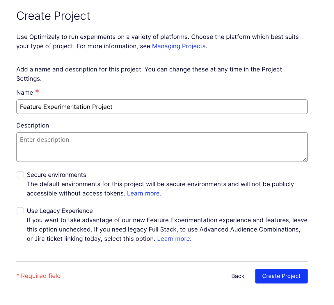 Enter the information about your project