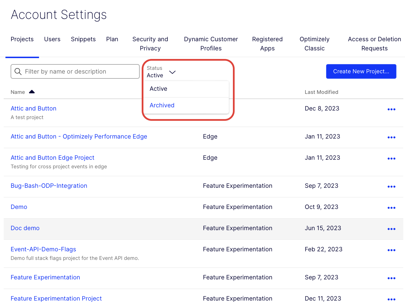 Click Status to select Archived