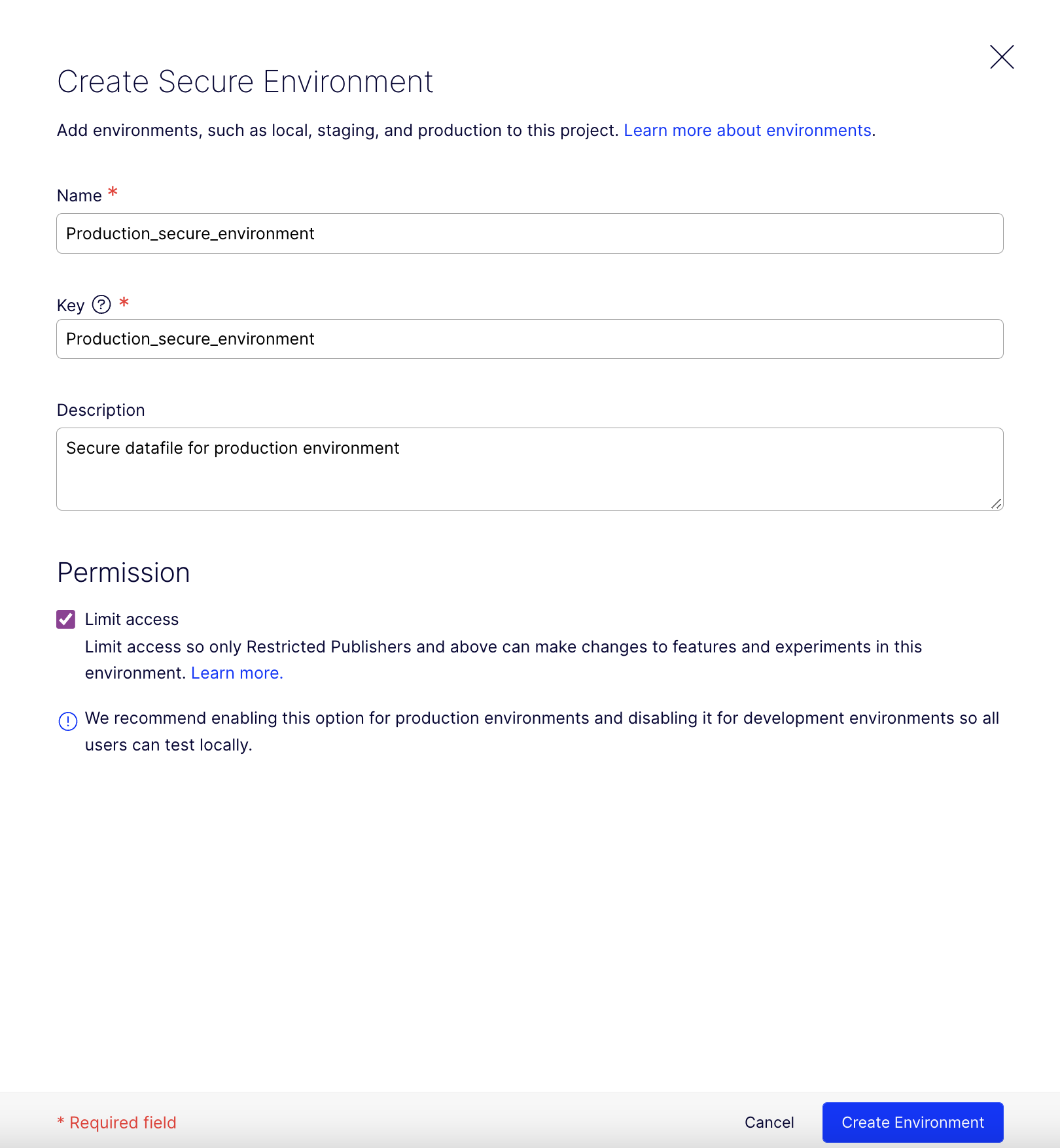 Create environment page