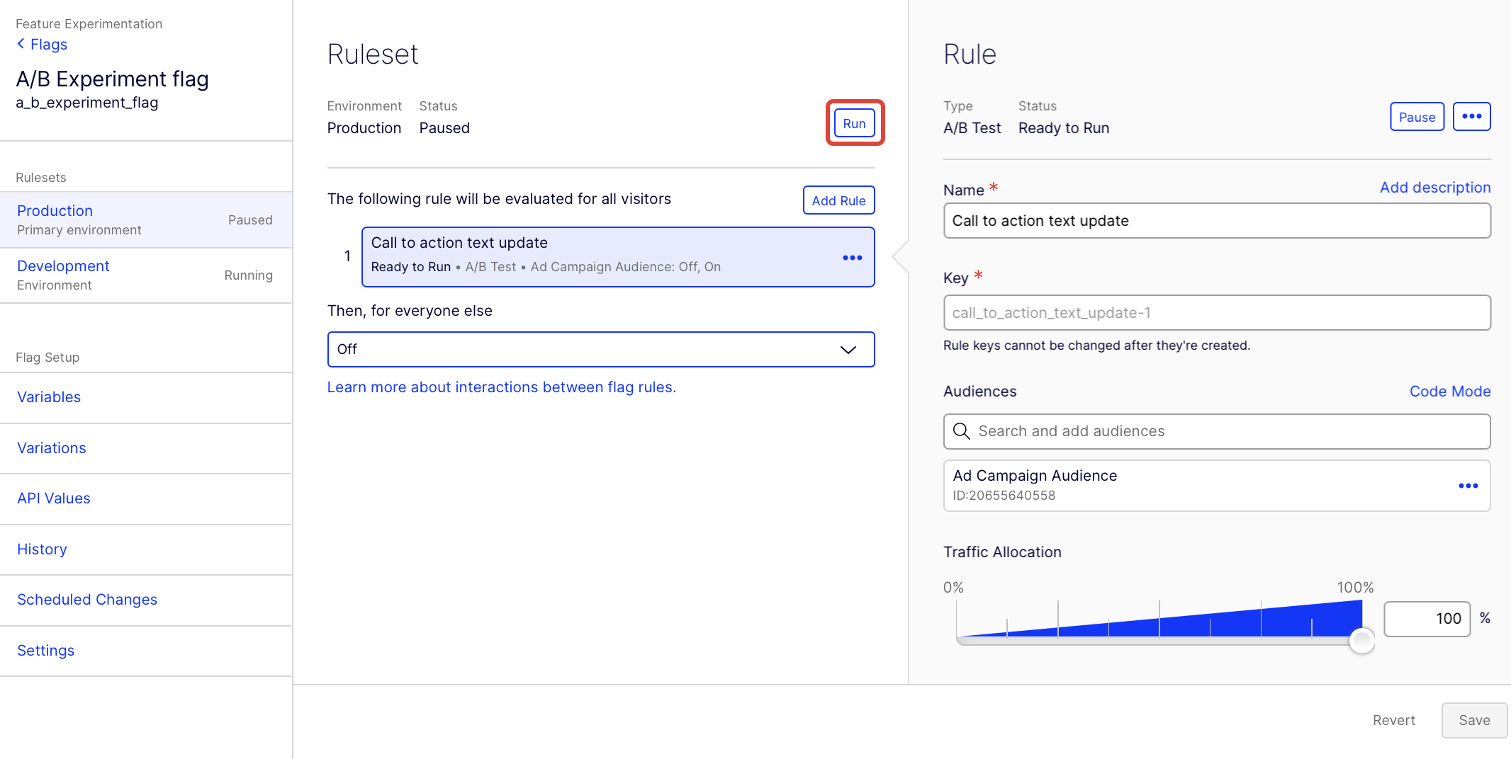 Click run on the flag to start the flag and rule
