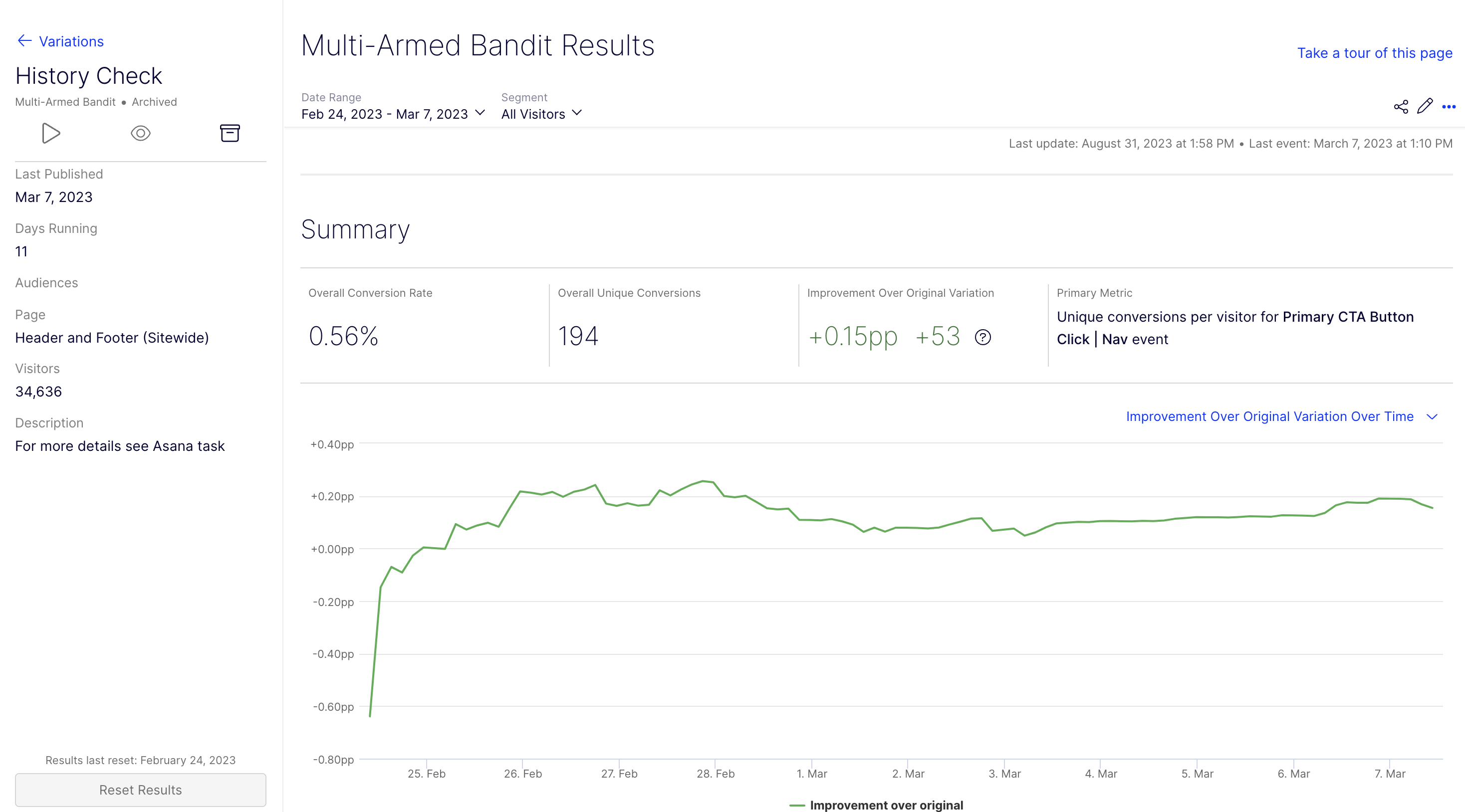 Mult-Armed Bandit Results page