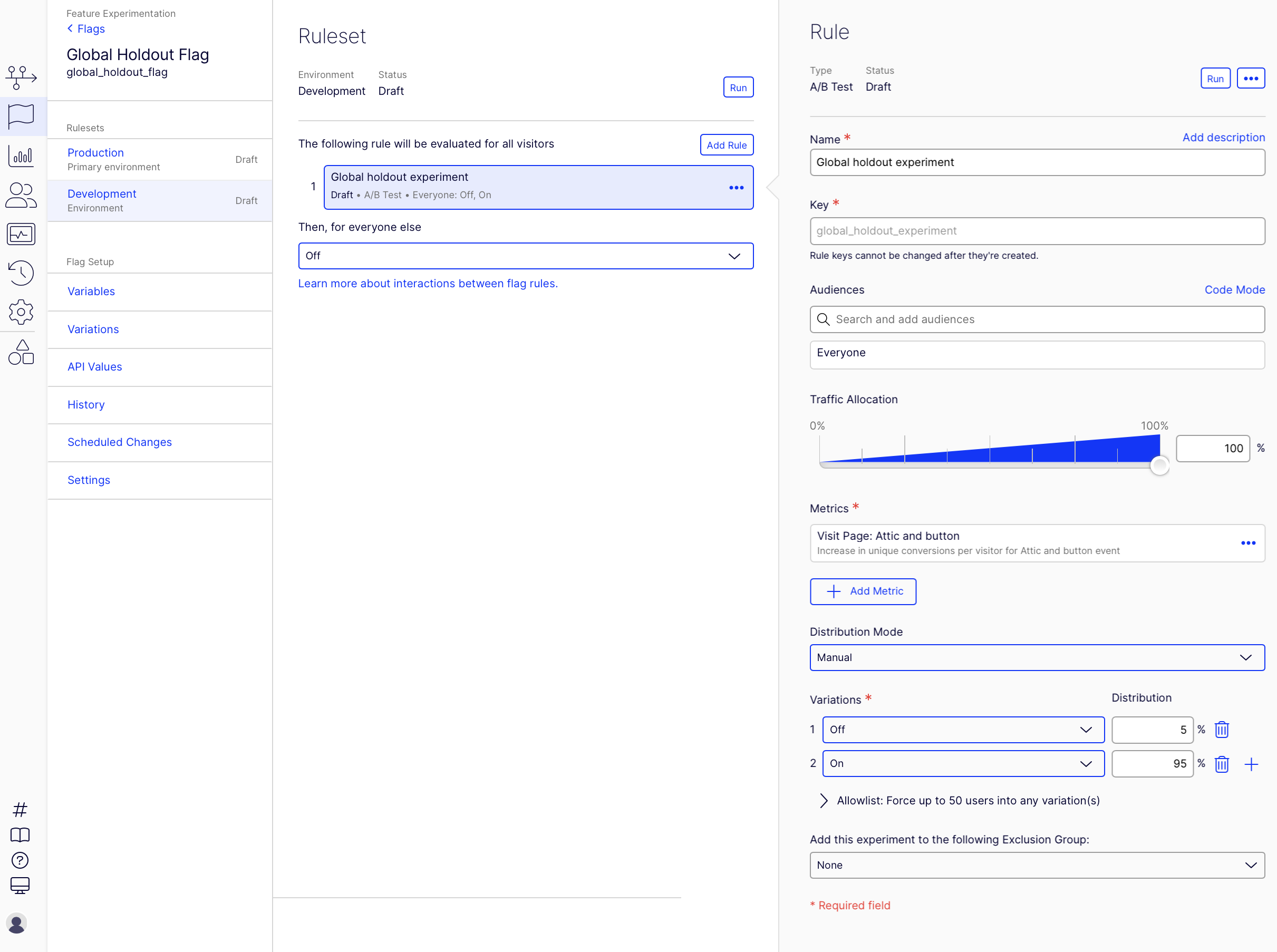 Configure global hold out experiment