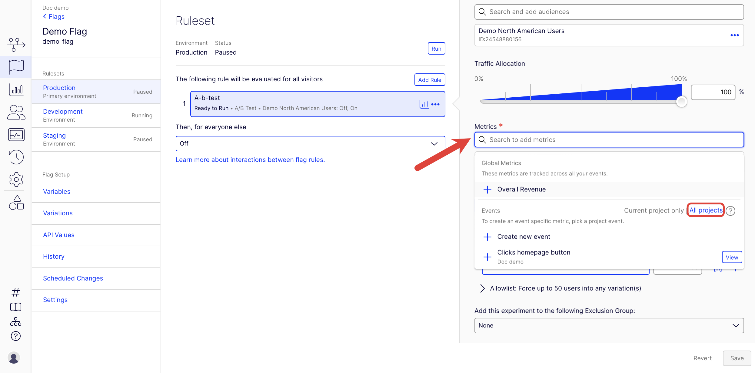 Select All projects in the Metrics section