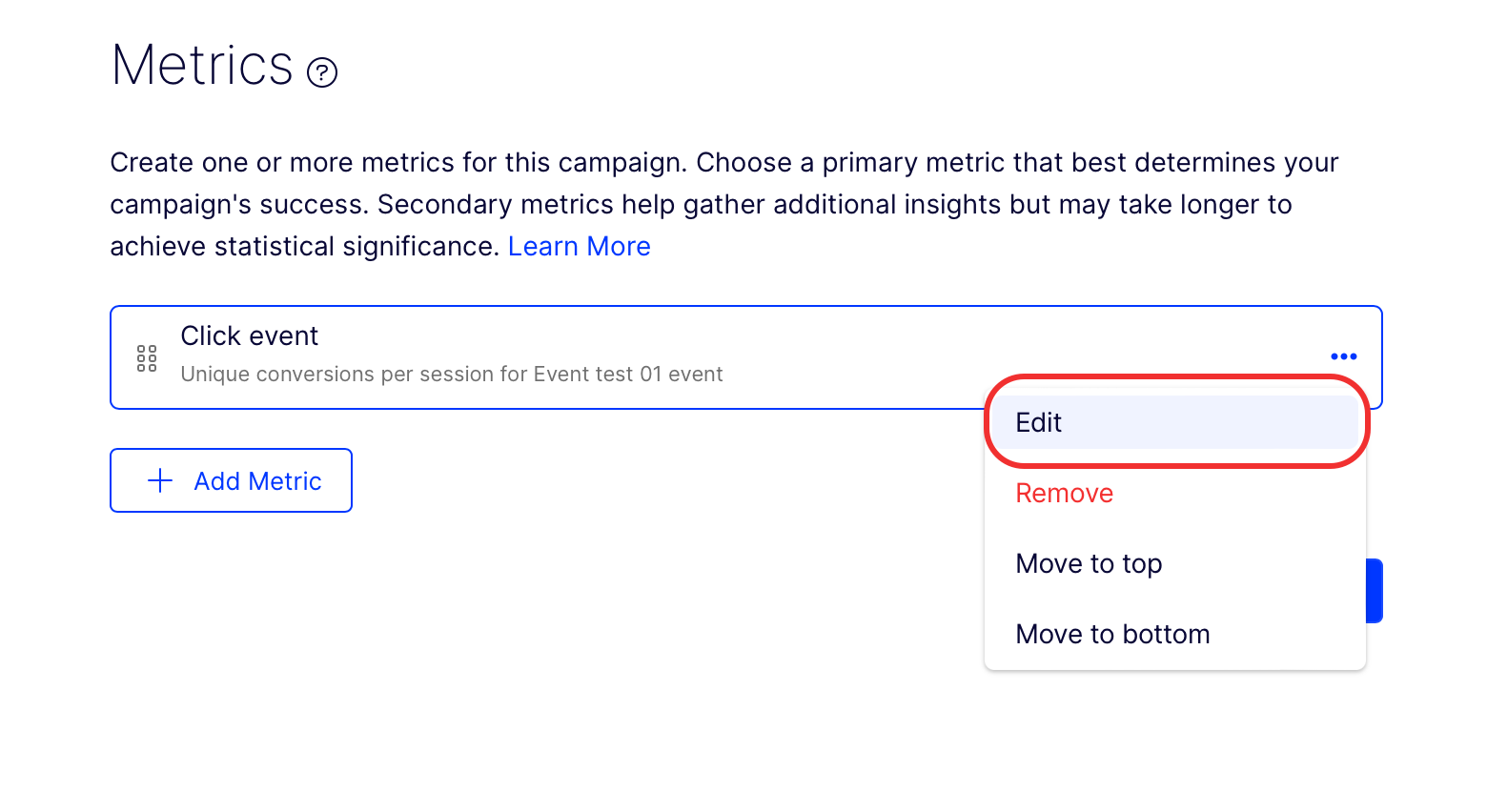 Edit metric from the Metrics page