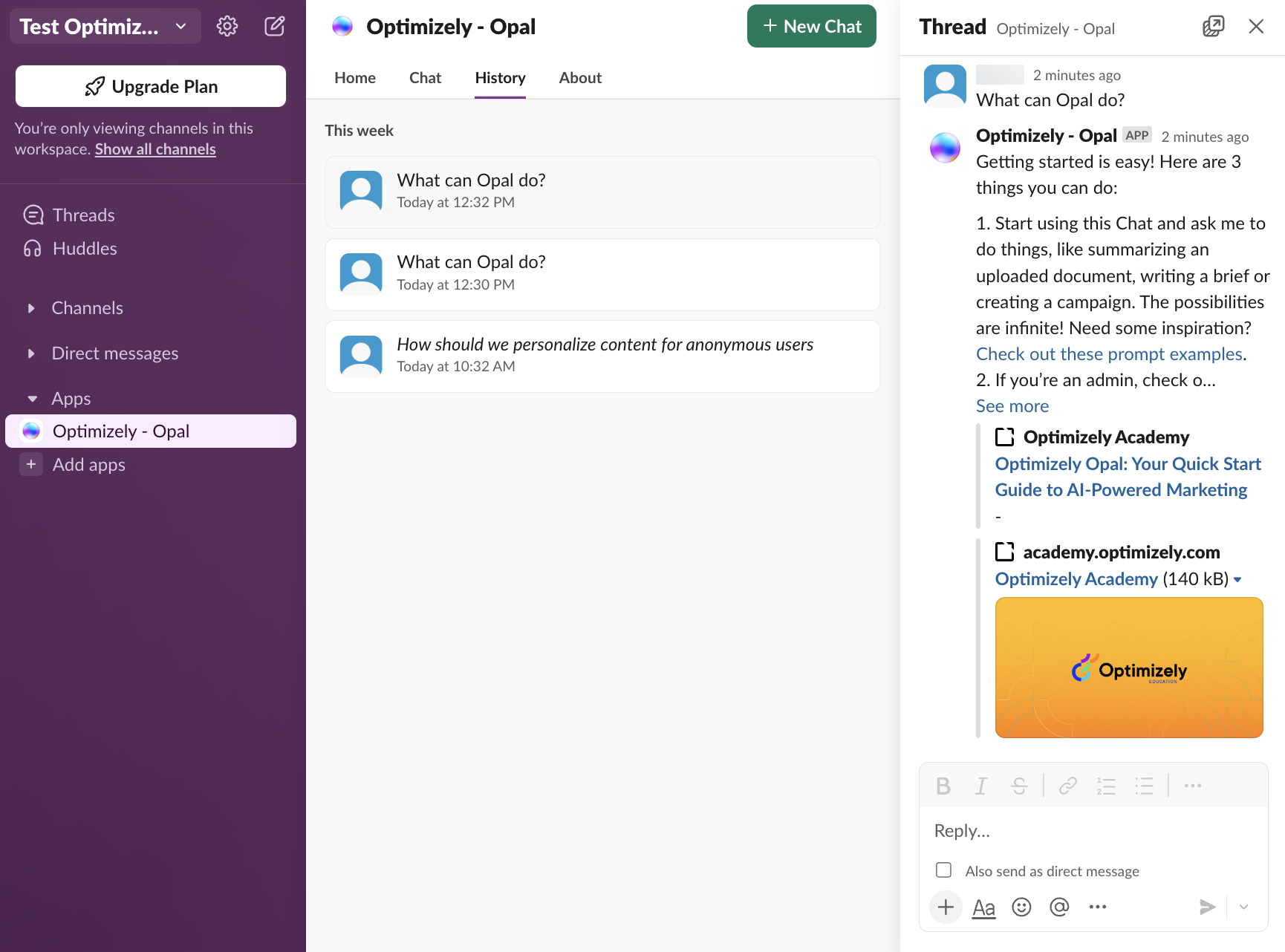 View your chat thread history in Slack