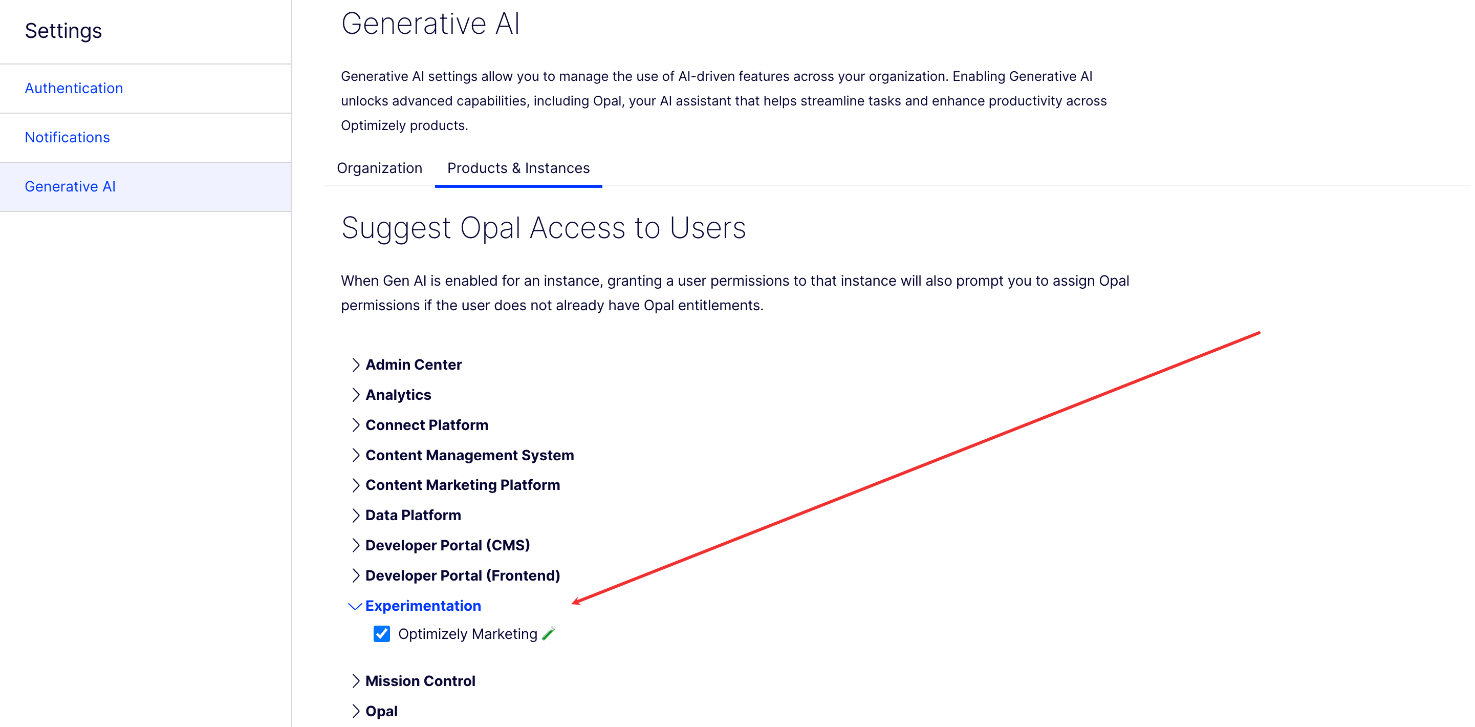 Select instance to suggest Opal access.png