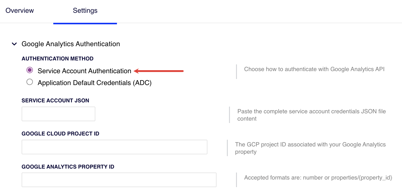 Select Service Account Authentication