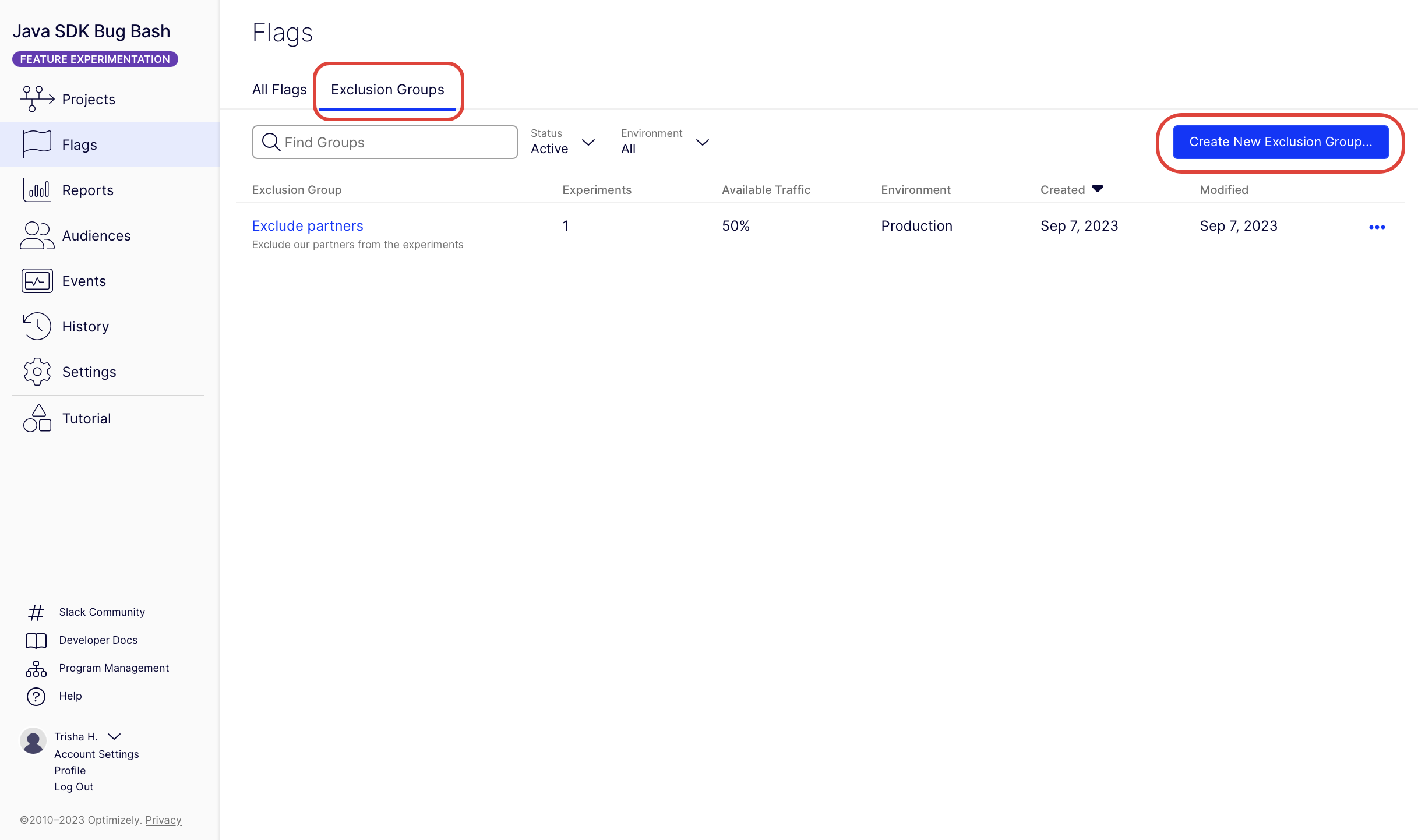 Click Create new exclusion group