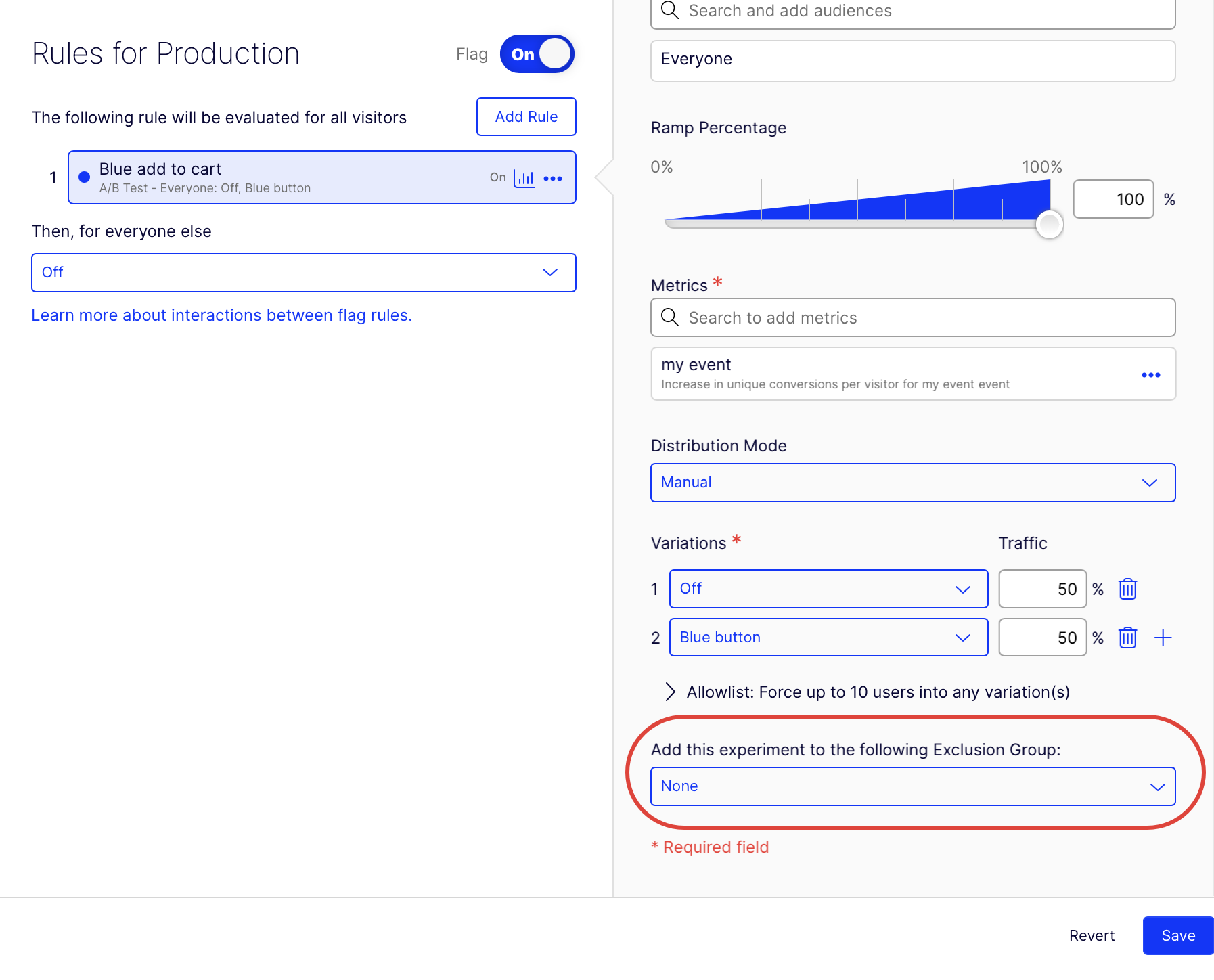 Add experiment to exclusion group