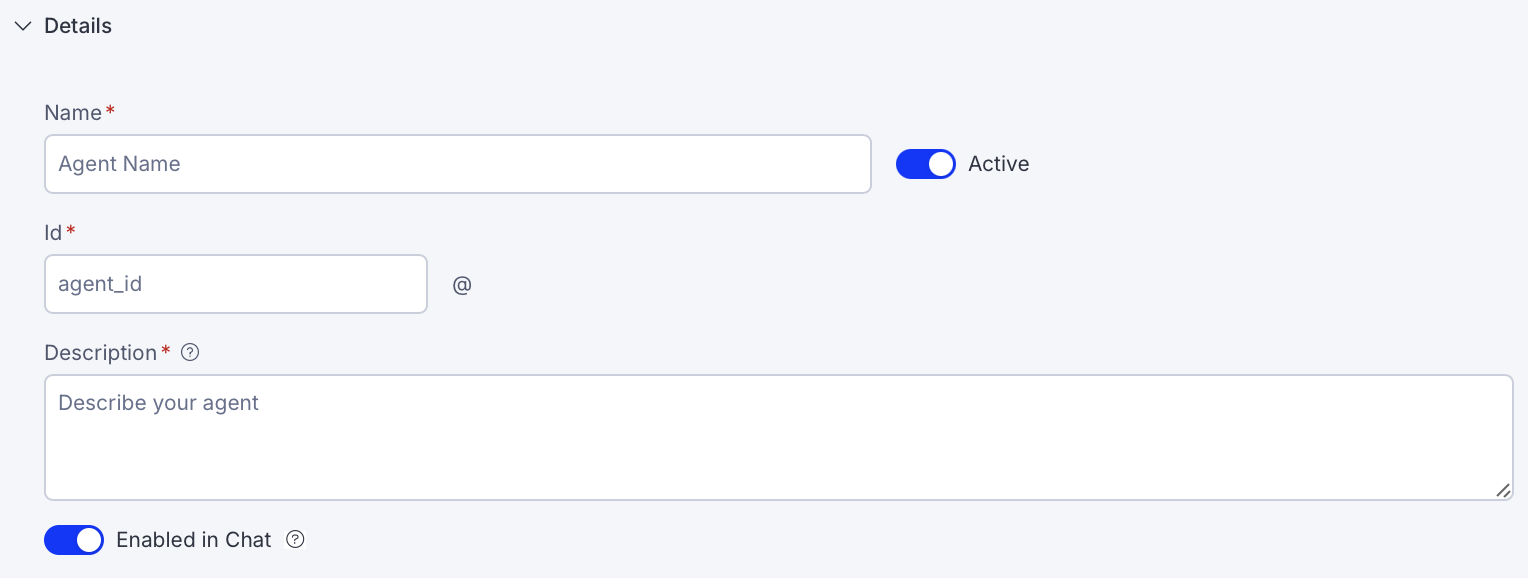 Details section of a specialized agent