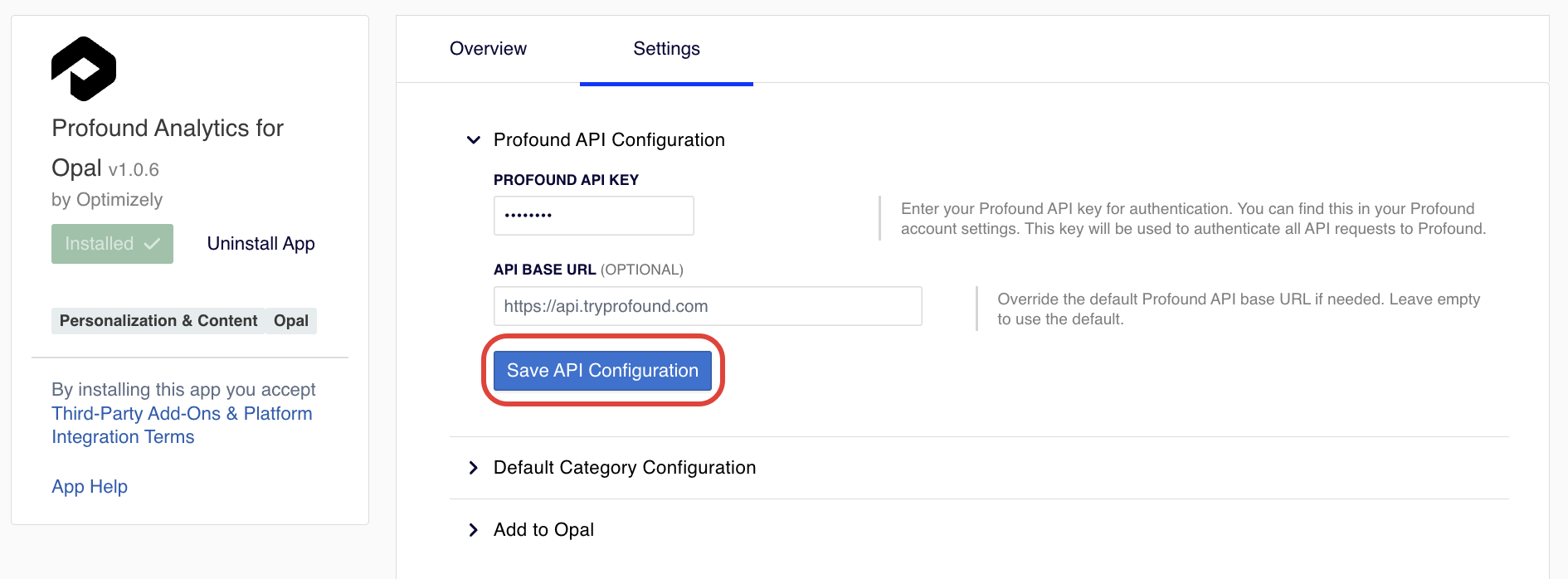 Save API Configuration